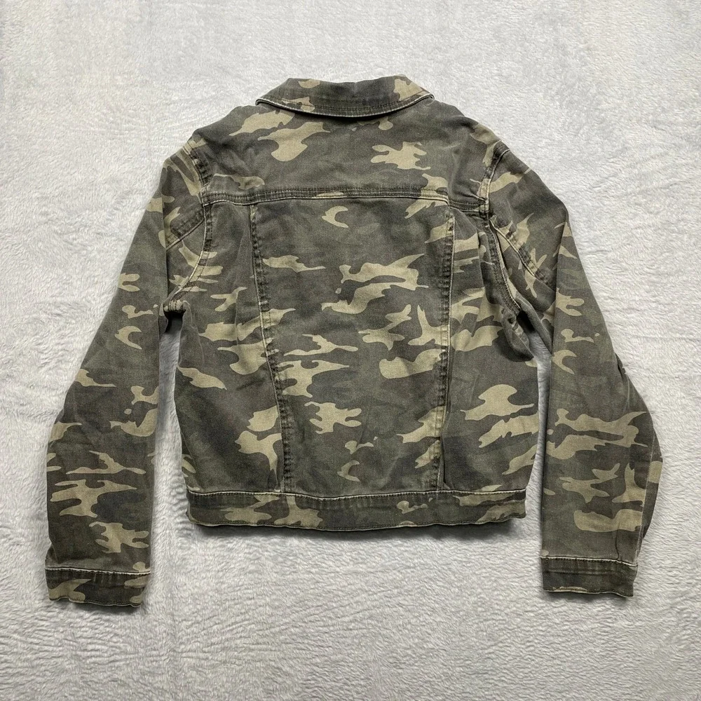 Soho Blue Camo Denim Jacket Girls 10/12 Green Camouflage Stretch Trucker